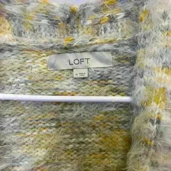 Loft Ann Taylor Cardigan Women M Marled Knit Open Front Eyelash Sweater - Picture 2 of 7